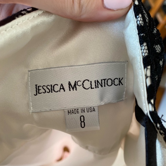 Brand New Jessica McClintock Black and White Babydoll Dress Size 8 - Picture 4 of 4